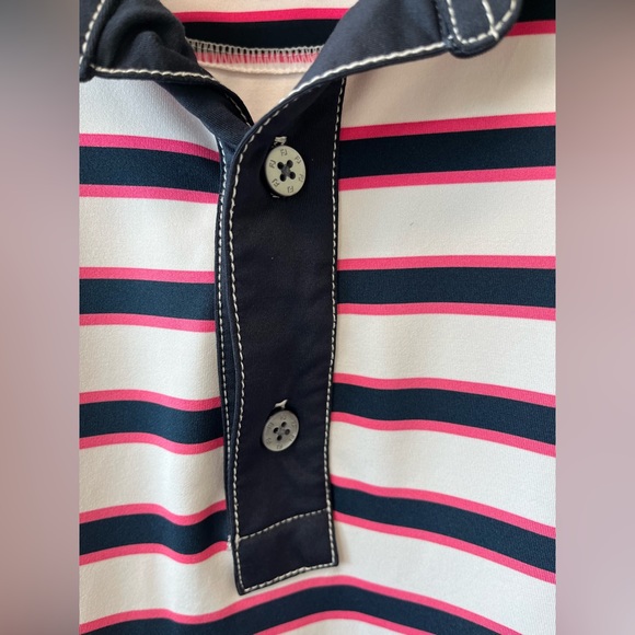 Footjoy pink navy and white stripe golf polo shirt - Picture 2 of 6